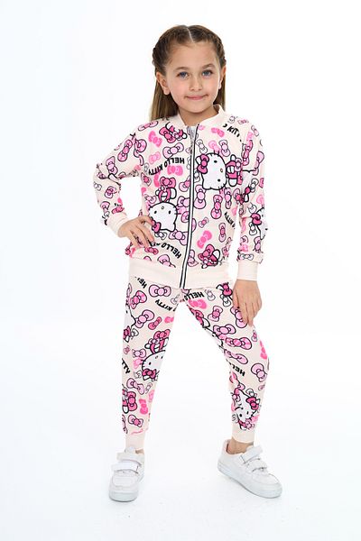 e-çocuk Cat Printed Girl's Set - Lower and Upper Set 2030