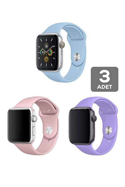 mimtec Apple Watch 4 5 6 7 8 9 10 Se 38 40 41mm Kordon Kayış 3 Adet Set Bileklik Klasik Kaliteli Silikon