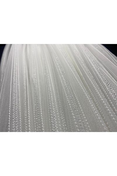 AKÇA TEKSTİL PASTA 550 MODEL SILVERY BROKEN WHITE COLOR READY STITCHED BATTERY TULLE CURTAIN 300*260