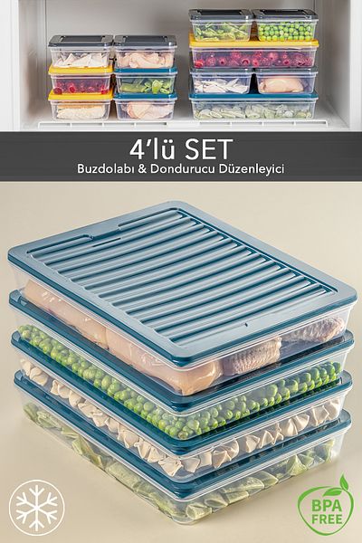 Meleni Home 4-Piece Refrigerator Organizer Microwave and Diffuser Convenient Storage Container Petrol 4 X 2400 ml