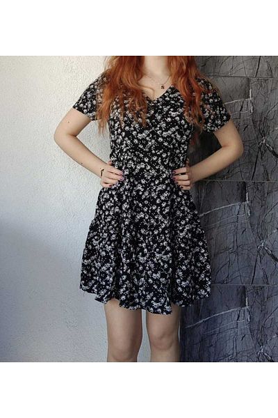 Kübra Tekstil Rochie mini cu decolteu în V cu model crocant Kt01836