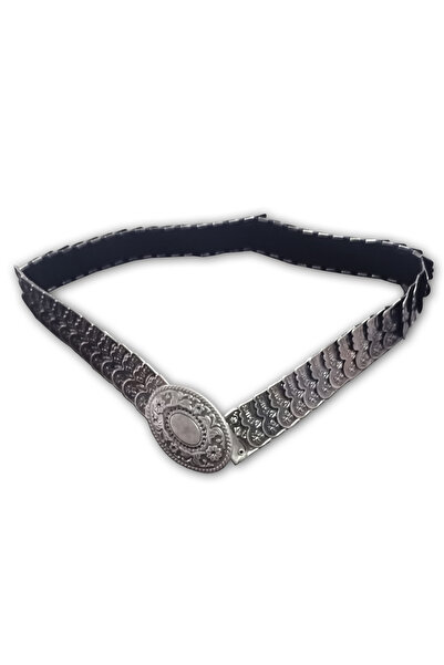 AĞIRSOY Lastikli Kadın Kemeri, Metal Pullu, Eskitme