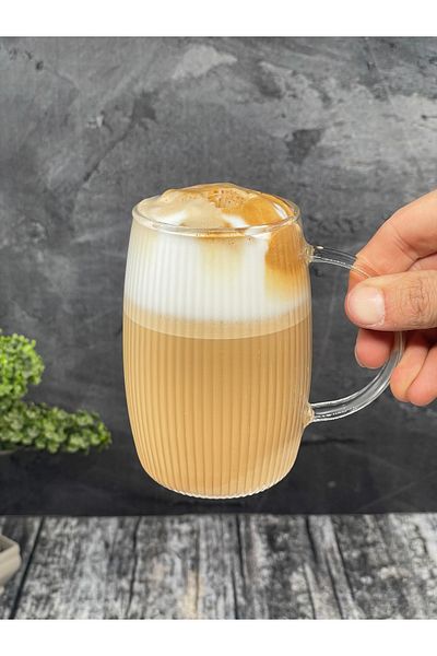YzHome 2 Pack Borosilicate Glass Handled Pinterest Striped Model Cup Mug 300ml