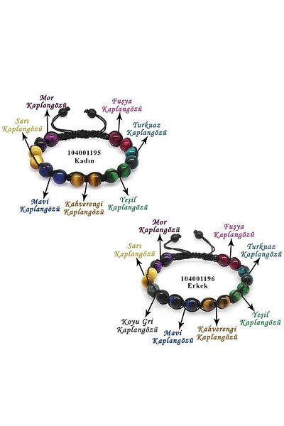 Tesbihane Macrame Braided Globe Cut Multiple Tiger Eye Natural Stone Combination Women's and Men's Energy Bracelet (Set of 2)