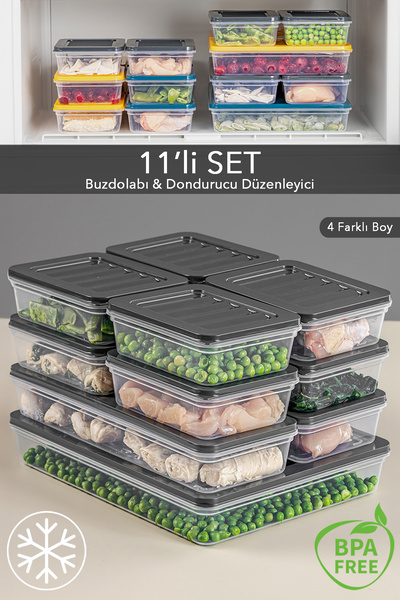 Meleni Home Organizator de frigider din 11 piese Recipient de depozitare potr...