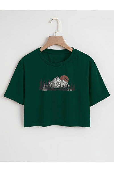 Ginevra Žene Oversize kroj okrugla kragna Planina Štampano Skraćeni kroj T-shirt