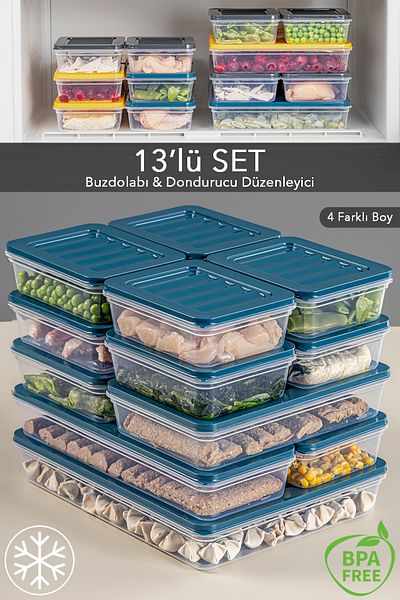 Meleni Home 13-Piece Refrigerator Organizer Microwave and Diffuser Convenient Storage Container 1x2400ml-2x1170-2x1200ml-8x600ml