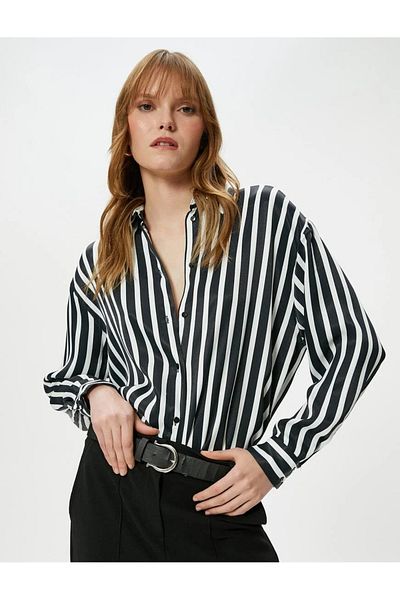 Koton Cămașă de damă 4sak60008uw cu dungi negre
