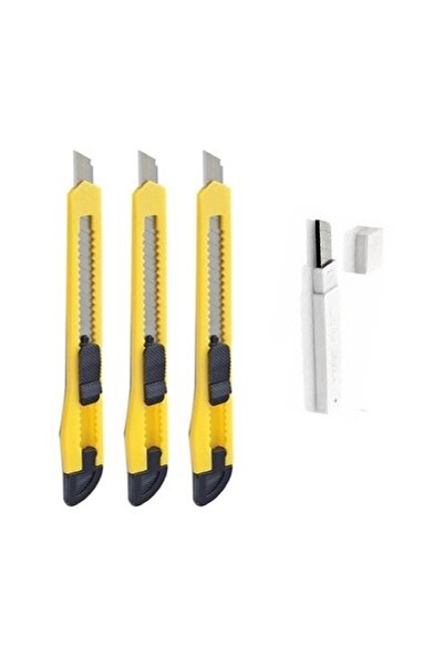 FOUR SEASON 3 Adet 9 Mm Plastik Maket Bıçağı Falçata İnce Dar +  10 Yedek Uç ...