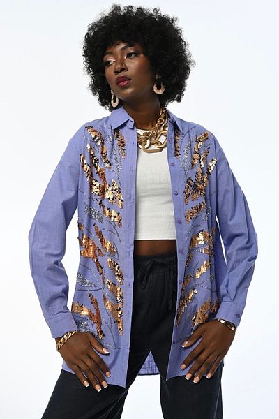 FEMELLE Cămașă oversize 100% bumbac, broderie cu paiete și paiete, pentru femei