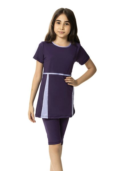 hazelin Girl's Purple Lilac Detailed 6-13 Years Old Half Sleeve Tights Swimsuit HZL24S-AR1171-23