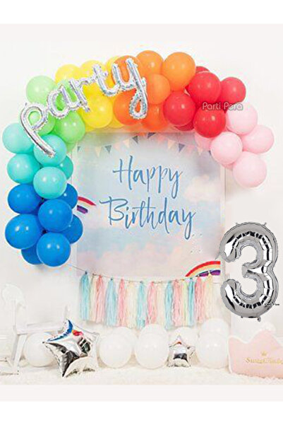 parti pera Rengarenk Renkli Doğum Günü Balon Zinciri Parti Seti Party Folyo B...