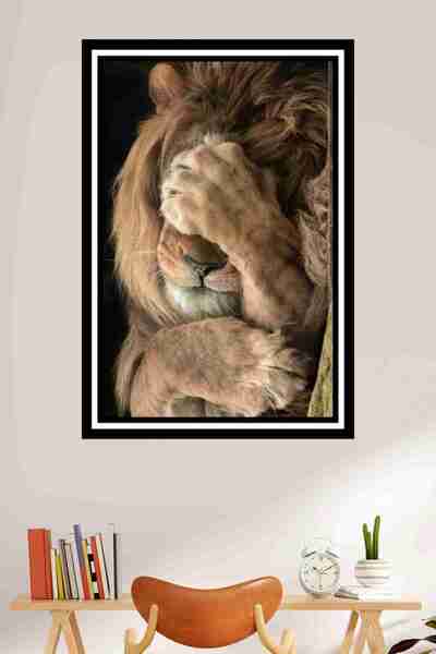 LİPYOS Ξύλινη ρετρό αφίσα με θέμα το Lion Utanan με κορνίζα MDF 3 mm