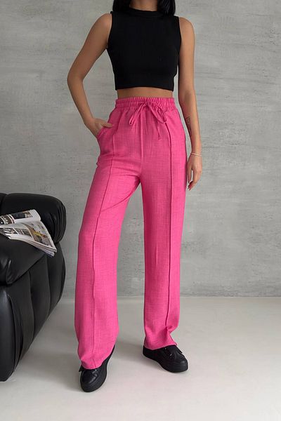 Neşeli Butik women's fuchsia linen Pocketed Palazzo pants NBG002