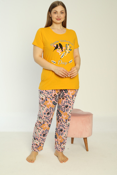 SEBOTEKS 100% Cotton Short Sleeve Large Size Women's Pajamas Set 15202