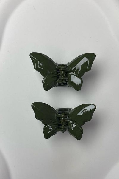 Jaida Moda Γυναικεία ματ πράσινη πόρπη με μανταλάκι πεταλούδας