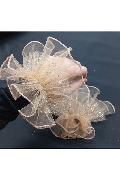 es moda shop Nude Colored Almira Glittering Tulle Bracelet Cuff