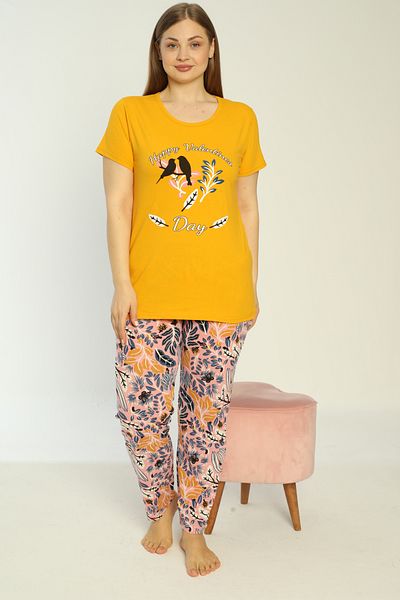 SEBOTEKS 100% Cotton Short Sleeve Large Size Women's Pajamas Set 15202