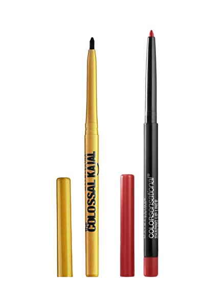 Maybelline New York Colossal Eyeliner Kajal Siyah Göz Kalemi+ Kırmızı Dudak Kalemi 90 Brick Red
