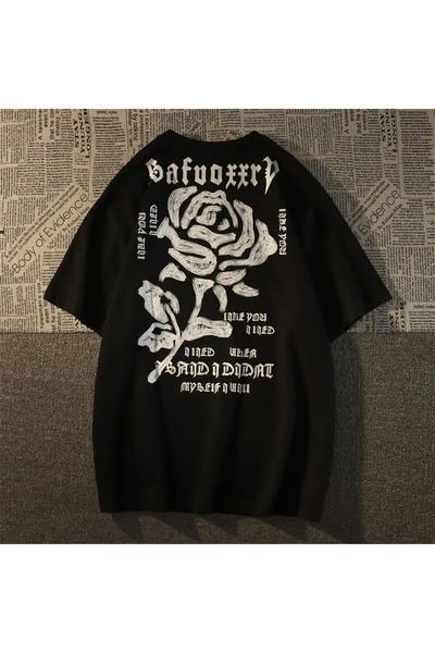 Jose Clothing Tricou unisex oversize cu mânecă scurtă imprimat din bumbac organic