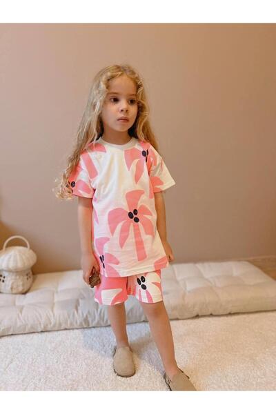 YİGİT BUTİK Costum pentru fete cu pantaloni scurți imprimați cu palmieri
