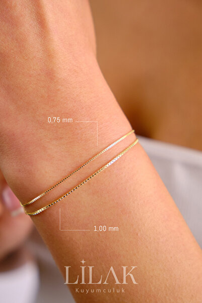 LİLAK KUYUMCULUK 14 Ayar Altın Zarif Kutu Zincir Bileklik 0,75 mm