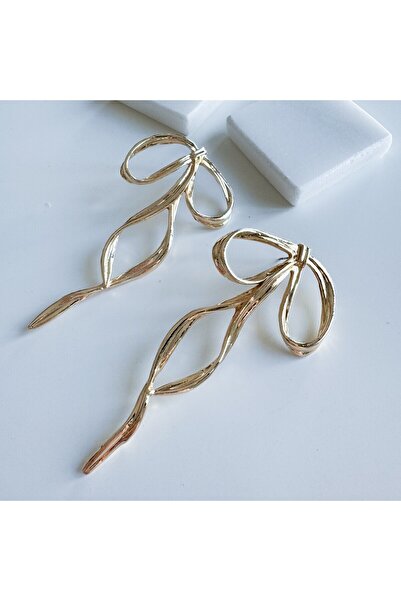 AURRARİ Kadın Gold Uzun Fiyonk Küpe