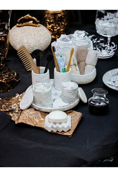 Trust Stone Σετ μπάνιου από σκυρόδεμα Marble Series με δίσκο, βαμβακερή πετσέτα και σαπουνάδα