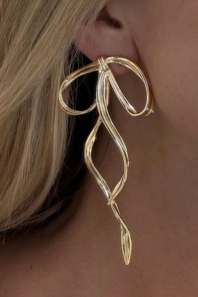 AURRARİ Kadın Gold Uzun Fiyonk Küpe