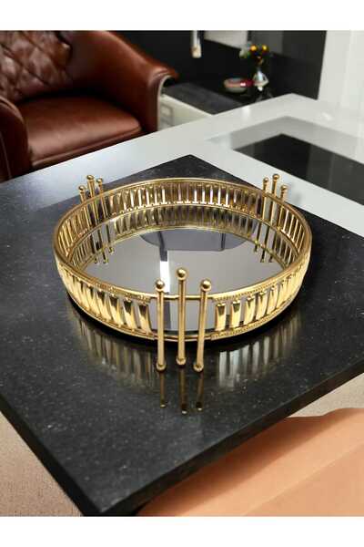 Ceritoğlu Şeritli Spring Büyük Boy Gold Aynalı Sunum & Dekor Tepsisi 36x8 Cm