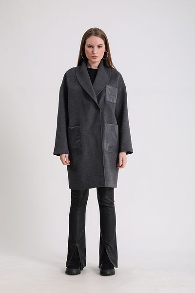 Leather Club Anthracite LC Leather Garnished Cashmere Coat
