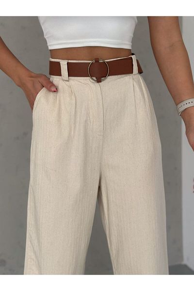 Stealle Belted Detailed Linen Trousers
