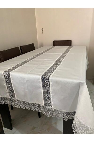 Ağaoğlu مفرش طاولة من الكتان الفرنسي مزين بالدانتيل