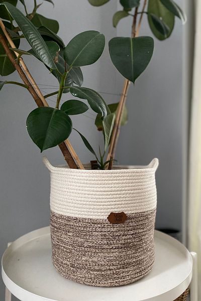 MISS JULİ Multi-Purpose Decorative Flower Pot with Handle, Bathroom, Towel Basket, Organizer 22X23 cm