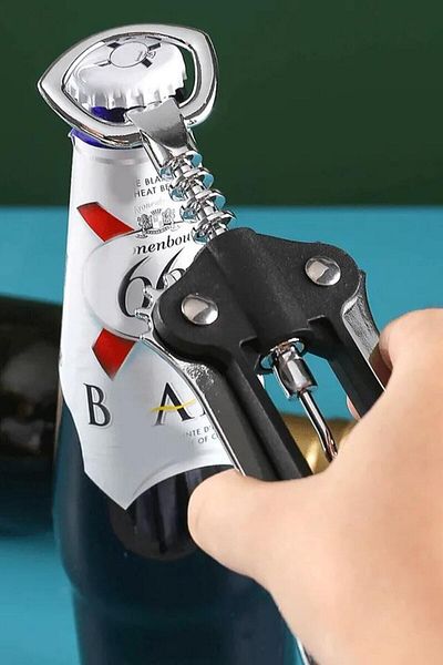BarkoFix Ergonomic Professional Corkscrew - Silver Black, Cork Cap Opening Tool