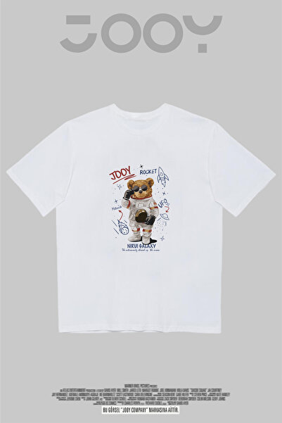 Jooy Company Unisex Galaxy Bear εμπριμέ λευκό μπλουζάκι oversize