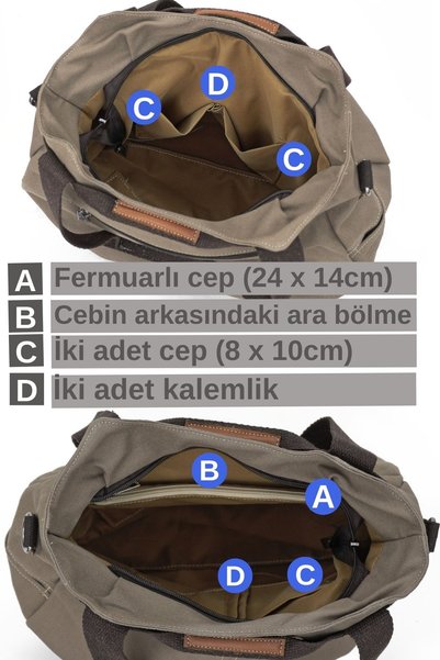 Cappadocia Vintage 3212 Demeter Women's Light Brown Shoulder Hand Casual Tote Pocket 100% Cotton Canvas Crossbody Bag