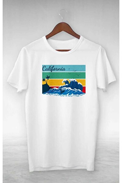 PERISENSE تي شيرت كبير الحجم مطبوع عليه شاطئ كاليفورنيا للرجال والنساء للجنسين