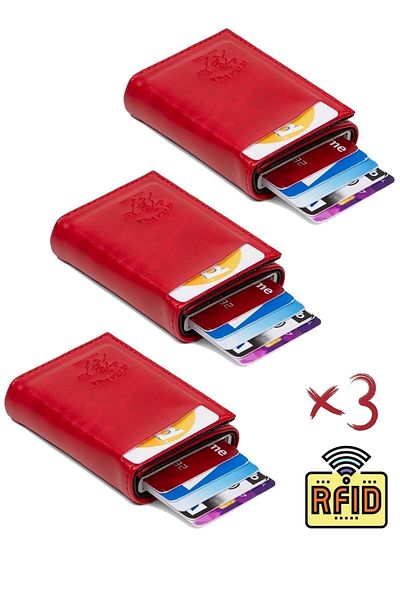 Newish Adelina Leather Mechanism Automatic Slide Card Holder Wallet 3 Pieces