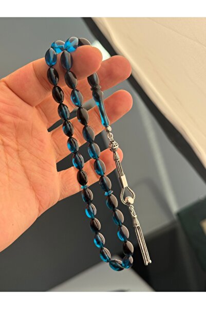 TESBİHEFENDİ مسبحة صلاة من العنبر الناري الفيروزي الفاخر مع شرابة فضية حاصلة على براءة اختراع