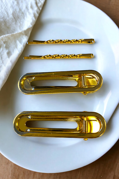 AYMETA Femei - Set de 2 agrafe și cleme de culoare aurie de 6 cm