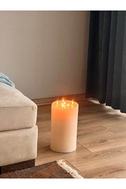 Luz&Brillante Luz&Brillabte Büyük Beyaz Mum Kütük Beş Fitilli kokulu Mum