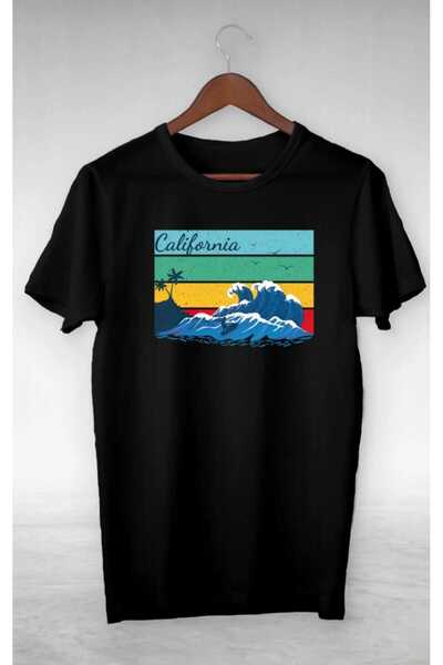 PERISENSE تي شيرت كبير الحجم مطبوع عليه شاطئ كاليفورنيا للرجال والنساء للجنسين