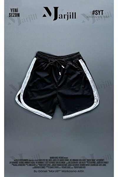 Marjill Siyah-Kırmızı File Basketbol Antreman Sporcu Şortu Çizgi Detaylı 2'li Set