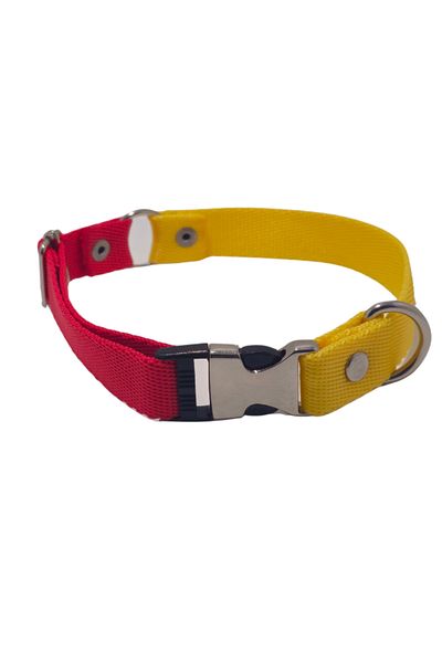 Pompiti Comfortable Adjustable Double Color Yellow and Red Dog Collar - 2cm Width