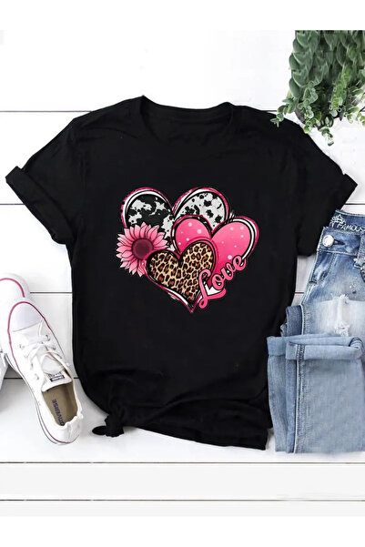 GALASHOP تي شيرت بلس قلب عباد الشمس للنساء