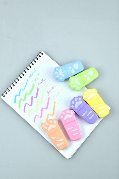 Kids Like 6 Colors Cute Highlighter Paw Pens