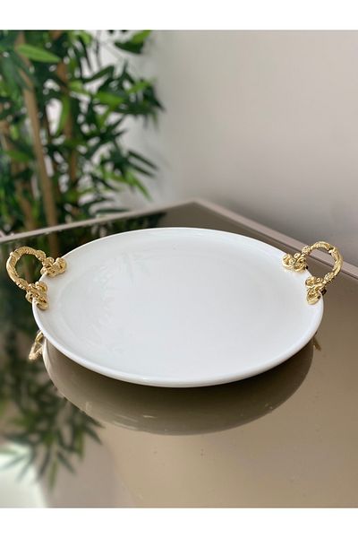 Sillage Home Luxury Presentation Plate with Handle 26 cm, White Presentation Plate