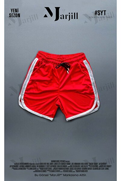 Marjill Siyah-Kırmızı File Basketbol Antreman Sporcu Şortu Çizgi Detaylı 2'li Set
