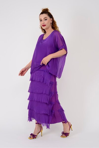 Hazinedan Rochie de mătase lungă cu jumătate de mânecă italiană